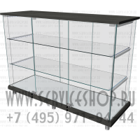 Прилавок стеклянный с рабочей поверхностью с подсветкой Led линейками каждой полки с двух сторон