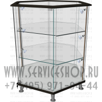Прилавок стеклянный шестигранник с точечной светодиодной подсветкой с двумя треками и лампочками по 7 w