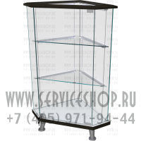 Угловой стеклянный прилавок с подсветкой Led линейками каждой полки с двух сторон