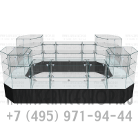 Варианты комплектации угловой витрины с клееным стеклом