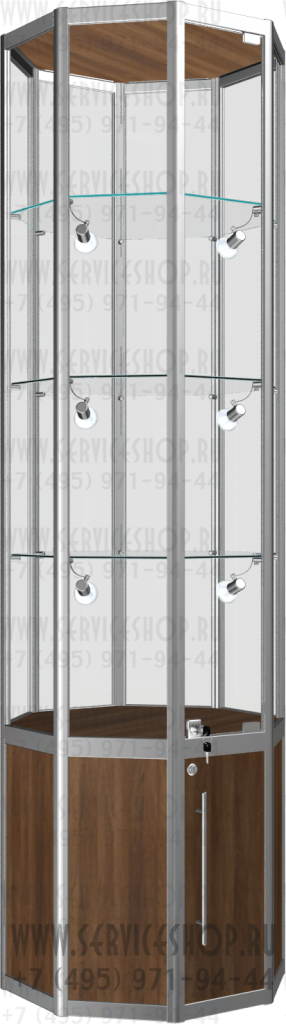 Витрина восьмигранная алюминиевый профиль с накопительной тумбой